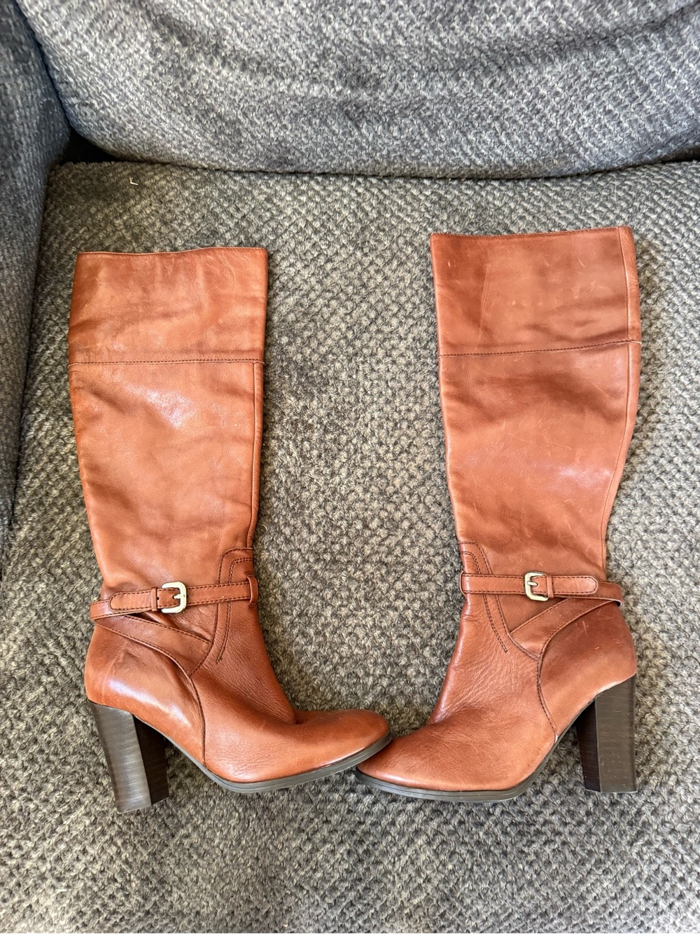 Marc Fisher Tall Leather Riding Boots in Cognac Brown